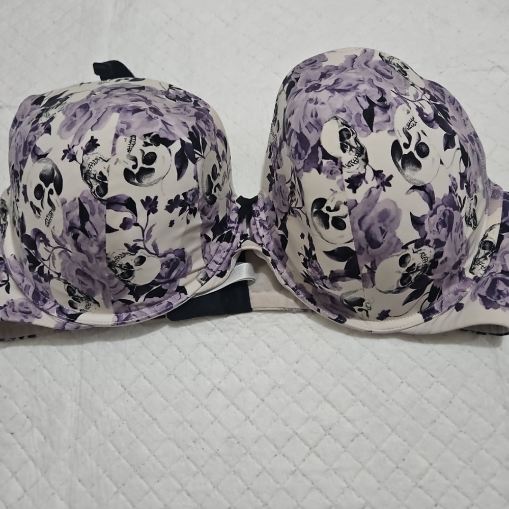 Torrids Womens Bra Floral Skull Print Bra Purple Full Coverage Sz 40DD